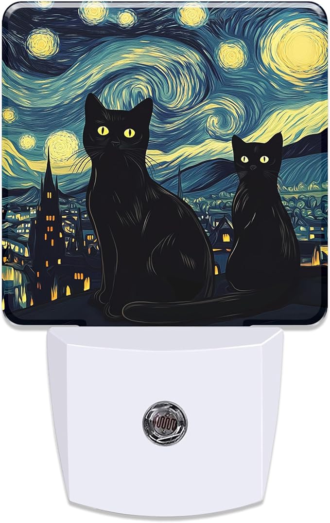 Starry Night Black Cat Night Light for Kids, Dusk-to-Dawn Auto Sensor Plug in Night Light, 0.5W Energy Saving Non-Toxic Design for Bedroom/Bathroom, Ideal Gifts for Women, Men & Kids