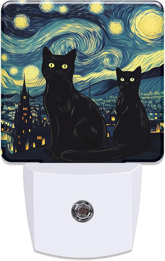 Starry Night Black Cat Night Light for Kids, Dusk-to-Dawn Auto Sensor Plug in Night Light, 0.5W Energy Saving Non-Toxic Design for Bedroom/Bathroom, Ideal Gifts for Women, Men & Kids