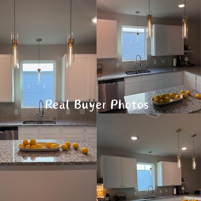Modern Glass Brass Pendant Lights Kitchen Island, Adjustable Cord Pendant Light Fixtures, Kitchen Pendant Lighting Over Island, Indoor Chandelier for Bedroom Bathroom, Included Bulb