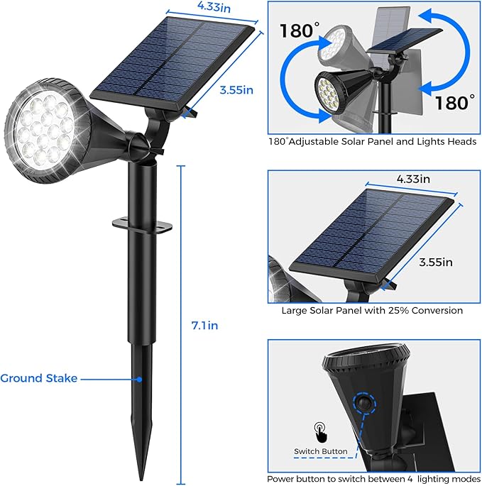Solar Spot Lights Outdoor, 4 Modes/8 Pack Solar Spotlights Waterproof, 180° Adjustable Powered Landscape Lights, Outdoor Solar Lights for Yard Garden Pathway Flag Tree Wall Statue Cool White
