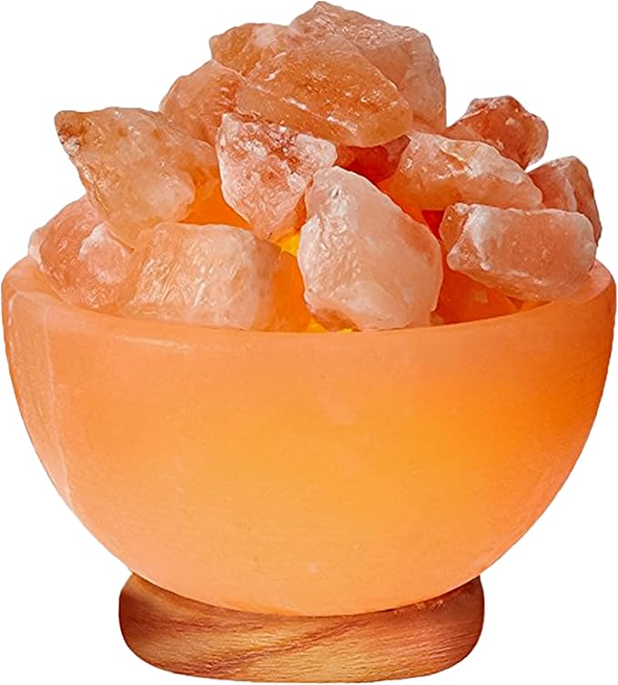 Himalayan Glow Natural Pink Salt Lamp Bowl with Crystal Chunks | Hand-Carved Himalayan Salt Lamp for Air Purification & Calming Ambiance | Home & Office Décor