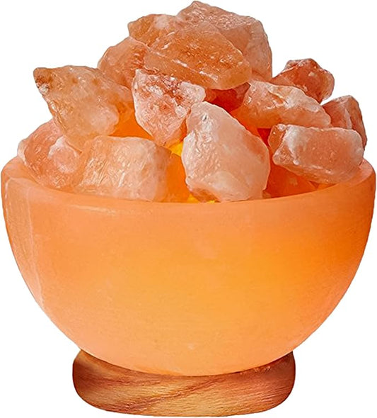 Himalayan Glow Natural Pink Salt Lamp Bowl with Crystal Chunks | Hand-Carved Himalayan Salt Lamp for Air Purification & Calming Ambiance | Home & Office Décor