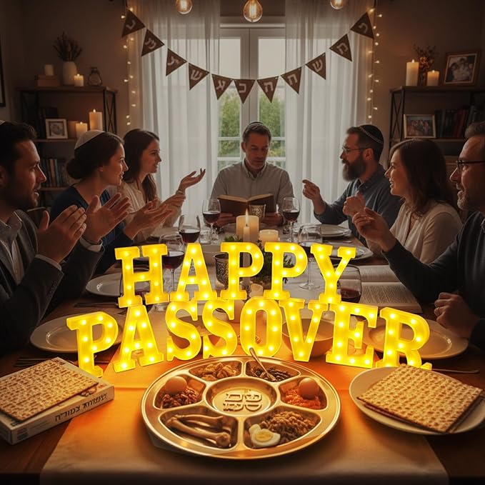 13 Pcs Happy Passover Large LED Letter Sign LED Lights Battery Powered Table Decoration for Party Gift Tabletop Decoration