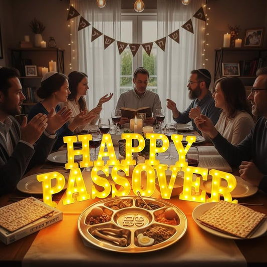 13 Pcs Happy Passover Large LED Letter Sign LED Lights Battery Powered Table Decoration for Party Gift Tabletop Decoration