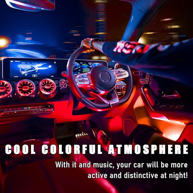 Car Interior LED Strip Light, 12V 24 LED Waterproof Neon Ambient Night Light with USB Port, Automotive Atmosphere Decorative Under Dash Lighting Kit, Car Accessories (Red)