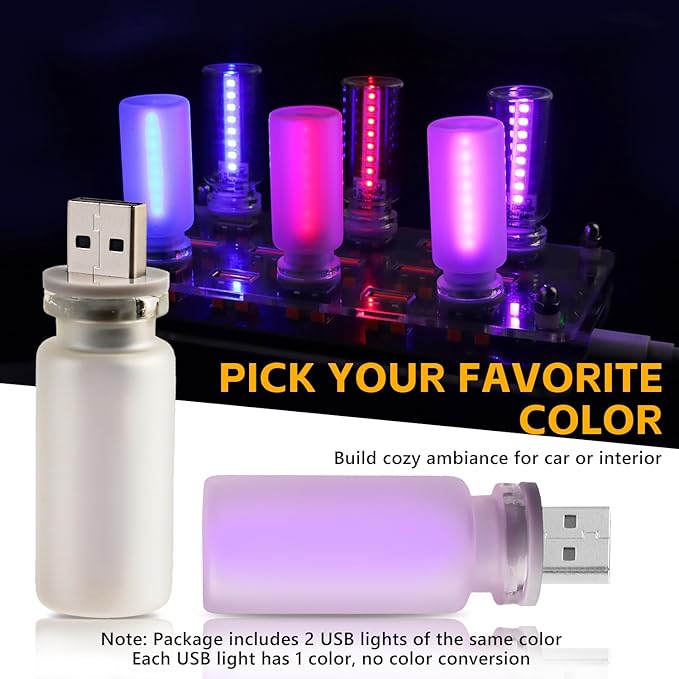 2PCS USB Lights for Car, Retro LED Car Interior Lamp Ambient Lighting, Universal USB Plug Lights for Cars, bedrooms, Camping, Parties, Frosted Glass Bottle Decorative Night Light, Light Purple