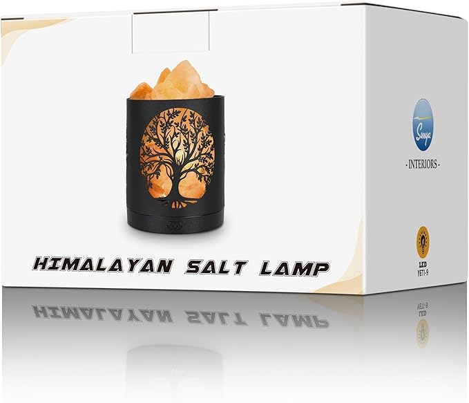 SUNYA Himalayan Salt Lamp - Metal Basket with 5 LED Bulbs, Pink Rock Salt Lamp Night Light with USB Power Cable. Battery Powered Support