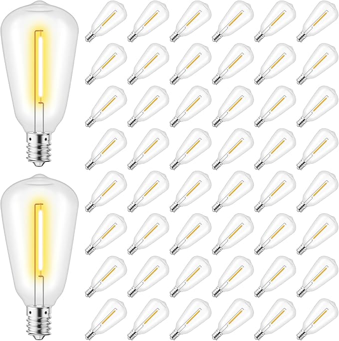 KGC ST38 LED String Light Bulbs, 1.5 Inches Shatterproof LED Replacement Bulbs for Outdoor String Lights, 0.6Watt Equvanlent to 7Watt Incandescant Bulbs, E12 Screw Base, 2700K, 50Pack