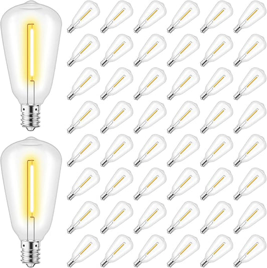 KGC ST38 LED String Light Bulbs, 1.5 Inches Shatterproof LED Replacement Bulbs for Outdoor String Lights, 0.6Watt Equvanlent to 7Watt Incandescant Bulbs, E12 Screw Base, 2700K, 50Pack