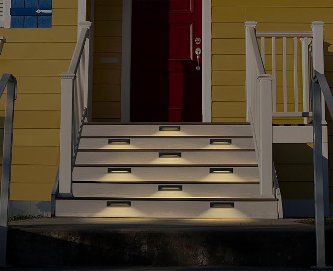 GKOLED 6 Pack LED Low Voltage Linear Step Lights, Landscape Cutoff Stair Riser Light, 2W 9-15V AC/DC 3000K Outdoor Waterproof Accent Lighting Fixtures, Die-cast Aluminum, Black Powder Coated Finish