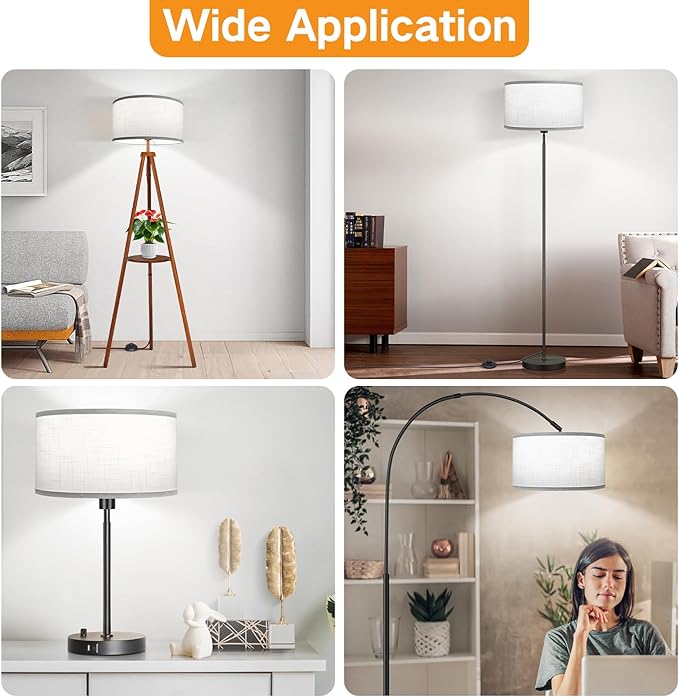 OUTON White Large Drum Lamp Shades for Floor Lamps, 16" Top x 16" Bottom x 9" High, Easy to Assemble, Replacement Linen Lampshades for Table Lamps & Bedside Lamps (1.65" Spider)
