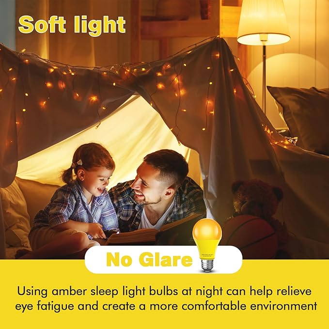 Sleep Light Bulb 4 Pack，Dimmable 1800K Warm Light Bulbs for Healthy Sleep,Blue Light Blocking,A19 9W(60W Equivalent) E26 Base Amber Light Bulbs for Bedroom, Baby Nursery Room