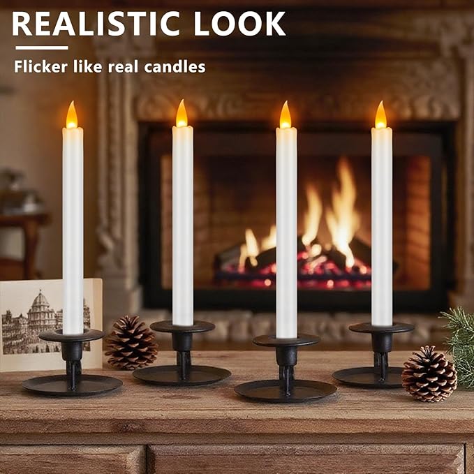 Flameless Taper Candles 10" Dripless Battery Operated Taper Candles Included Remote Timer 400+ Hours by 2AA Batteries for Halloween Christmas Wedding (White, 24 Pack)