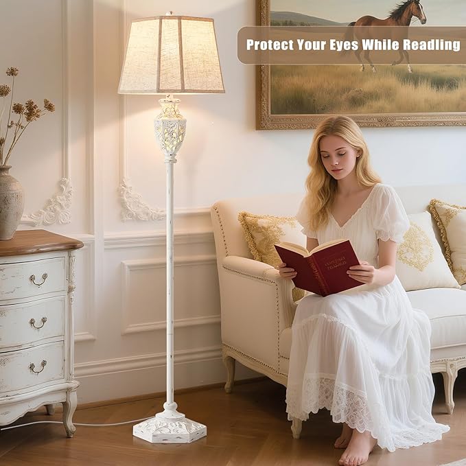 Luvkczc Rustic Floor Lamp - Resin Carved Base with Hollow Night Light, Farmhouse Floor Lamps, Vintage Standing Lamp for Living Room, Bedroom (Includes Bulb)