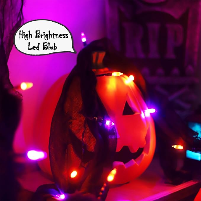 YAOZHOU Battery Powered Halloween String Lights, Orange and Purple Indoor 30LED with Black Gauze Timer, 8 Mode Battery Operated 9.9Ft Creepy Cloth Spooky Decorations, Gothic Party Room Decor (1PACK)