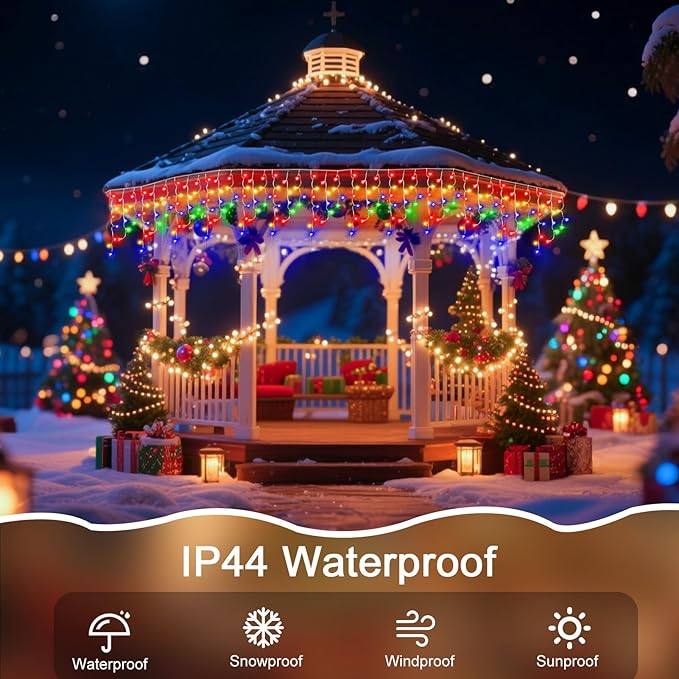 131 Ft String Lights for Outside, 1280 LED Christmas Lights Outdoor Plug in, Christmas String Lights with 8 Modes & Timer for Holiday, Party, Wedding, House, Patio, Outdoor Decor(Multicolor)