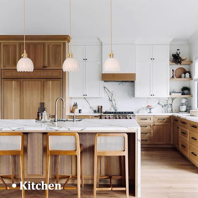 Mini Plug in Pendant Light Hanging Light Fixture Corded On/Off Switch Brass Pendant Light with White Tulip Glass Lampshade for Bedroom Living Room Kitchen Island