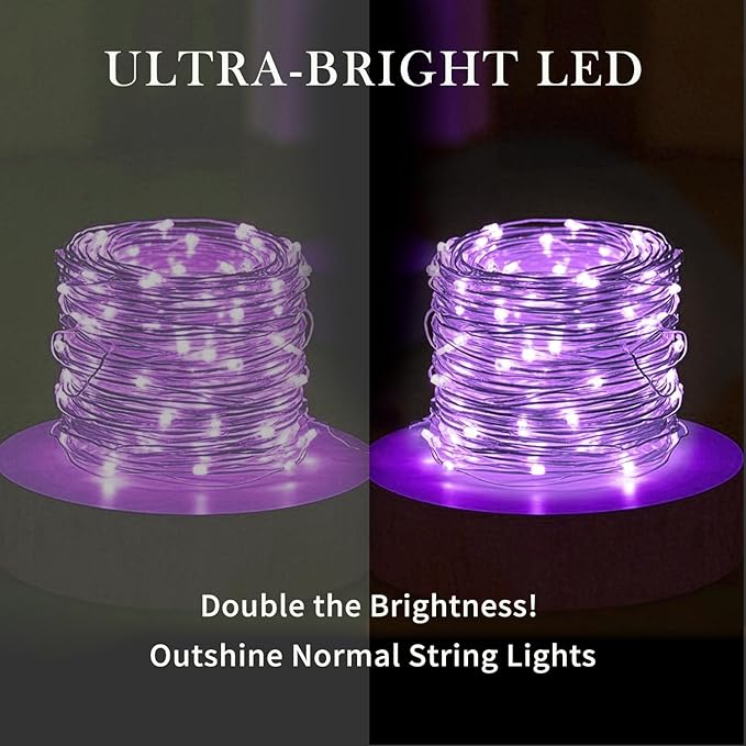 Aogist 2-Pack 16FT Fairy Lights with Spool,Ultra-Bright 50 LEDs Battery Operated Copper Wire String Light for Bedroom Christmas Wedding Centerpiece Parties Decoration,Purple