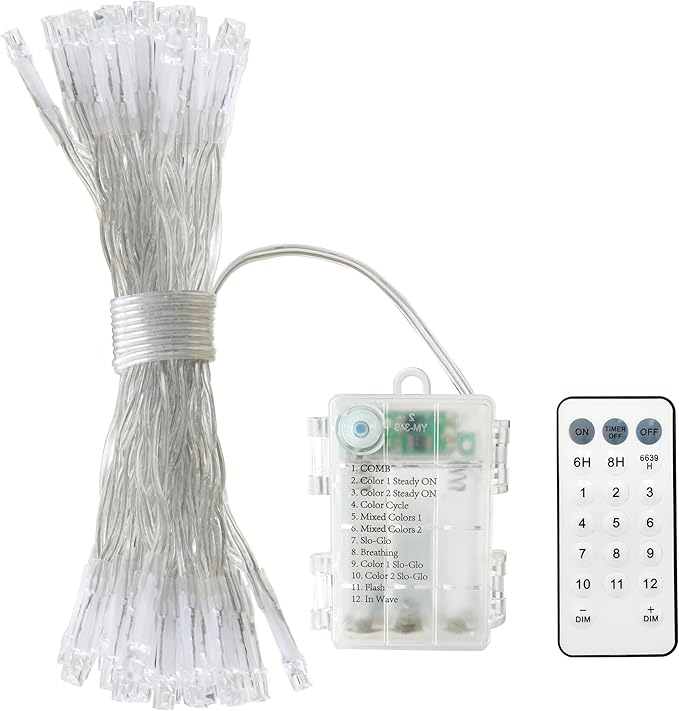 GHJ Battery Operated Remote Control Rainproof LED String Lights, Color Changing Fairy Lights for Christmas Tree Xmas Garden Party (White-Warm, 50LEDs)