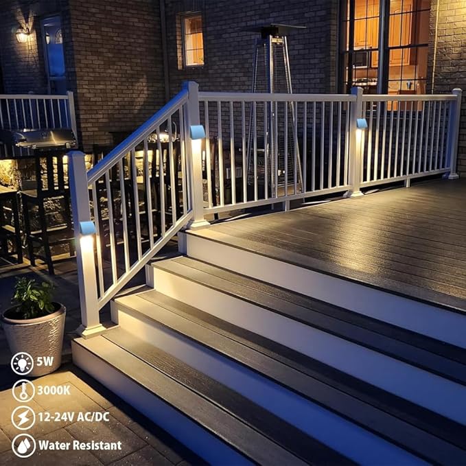 Low Voltage Outdoor Deck Lights,5W 12-24V AC/DC Landscape Lighting Deck Railings Dock Step Fence Post Light,Aluminum Housing Frosted Glass Cover Warm White Bronze Color 4 Packs