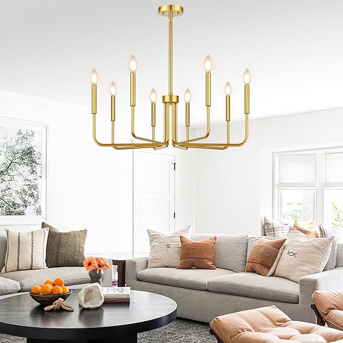 Lynnoland 8-Light Farmhouse Chandelier for Dining Room Lighting Fixtures Hanging, Gold Dining Light Fixtures Industrial Chandelier for Bedroom, Foyer, Hall, Kitchen, Living Room and Entryway