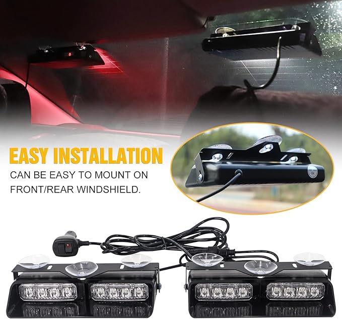 XRIDONSEN 2 in 1 Emergency Dash Lights Red White Volunteer Firefighter Lights Warning Hazard Safety Flashing Law Enforcement Responder Front/Rear Windshield Strobe w/Suction Cups for Vehicles Trucks