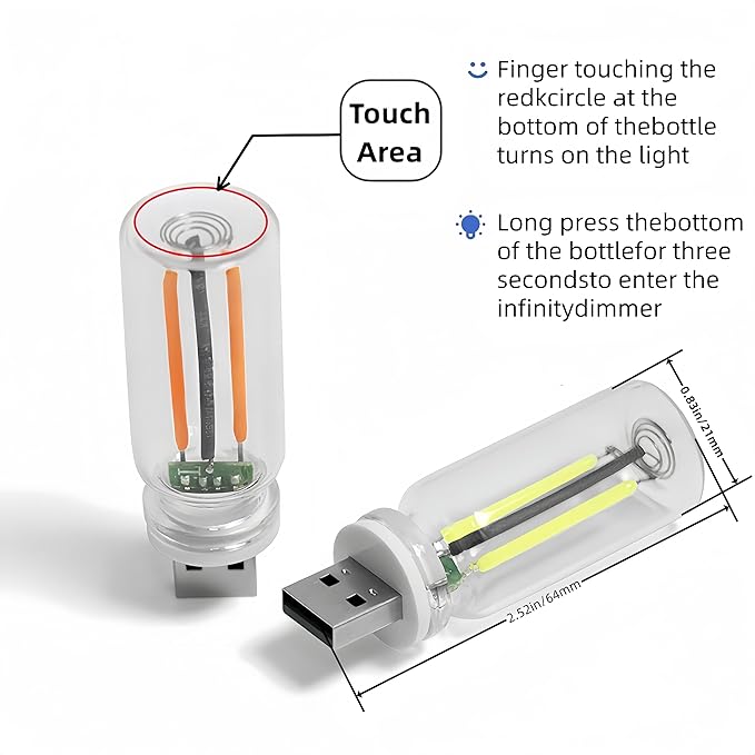 Touch Control Retro LED nightlight - Mini USB Light, Multi-Color Environment, car, Bedroom, Atmosphere Light, 90's Japanese Style dimmer Switch (Green)