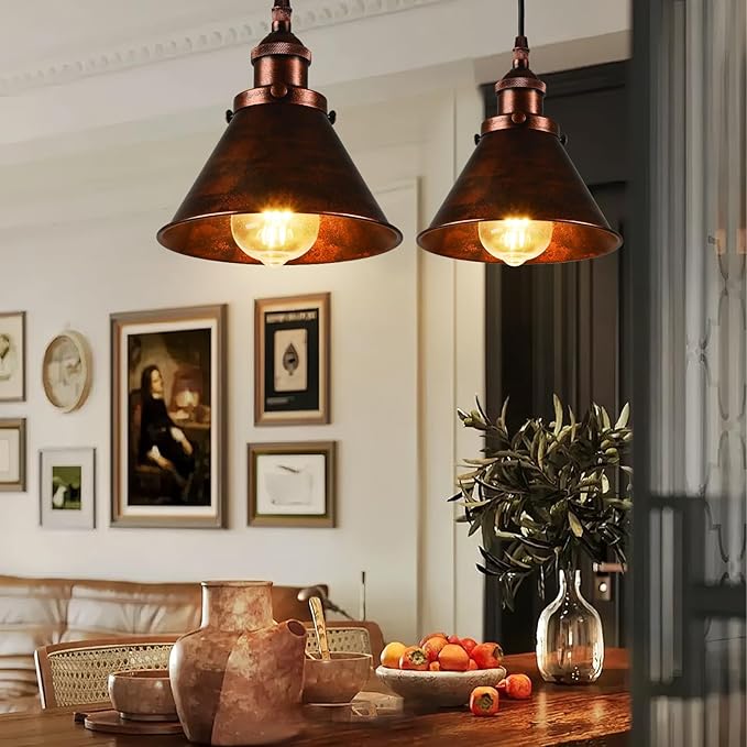 TAKEGO Farmhouse Pendant Light, Rustic Copper Pendant Light Kitchen Island, Vintage Pendant Light Fixtures, Hanging Ceiling Lamp for Kitchen Island, Hallway, Dining Room