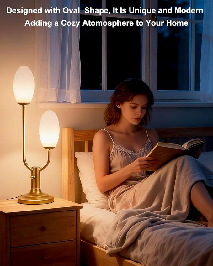Lightdot Mid Century Modern Table Lamp Vintage Gold Dimmable Plug in Small Bedside Lamps with Oval Shade Cute Desk Lamp Nightstand Reading Light for Bedroom Office Living Room