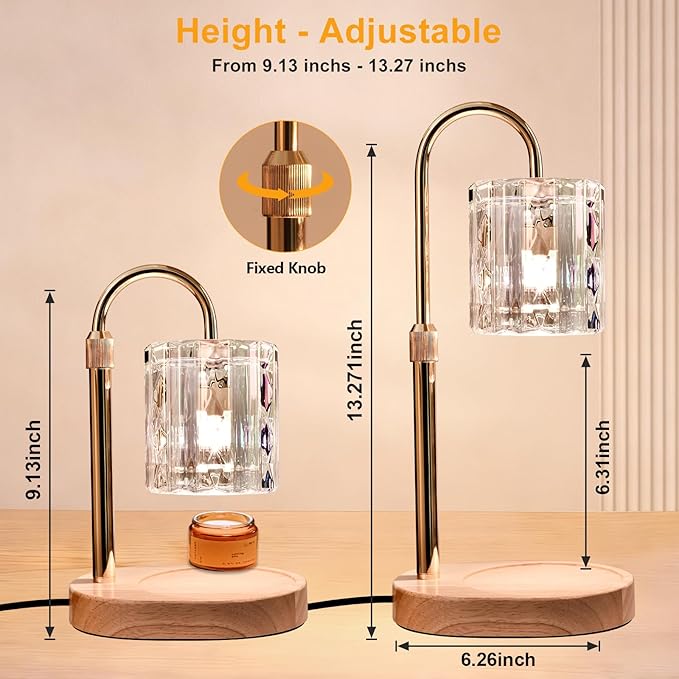 Candle Warmer Lamp with Timer and Dimmer 4-Level Dimmable Flower Light Heat Lamp for Jar Candles Adjustable Height Modern Cute Home Decor for Living Room Bedroom(Gold) (Gradient-Square)