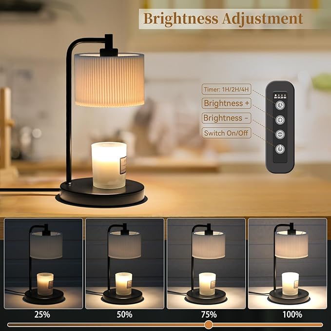 Candle Warmer Lamp with Timer, Dimmable Candle Wax Warmer Electric Candle Lamp for Scented Candles with Bulbs, Christmas Gifts House Warming Gifts Home Decor (Black)
