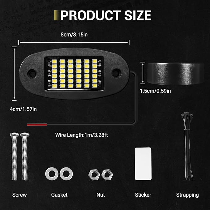 16 Pods White Rock Lights 6000K Pure White 36 LEDs SMD Chips Super Bright Neon Underglow Light IP68 Waterproof for Pickup Trucks SUV UTV ATV RZR Car Boats (White)
