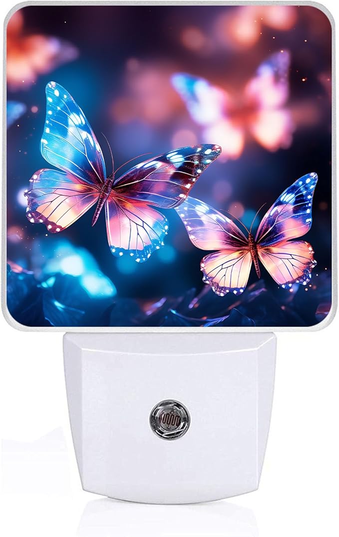 Blue Butterfly Night Light, Plug-into Wall Glitter Nightlight Lamp with Dusk to Dawn Sensor, Led Lamp 0.5W Energy Efficient for Boys Girls Adults Home Decor