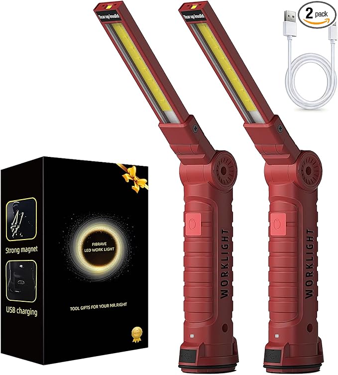 Rechargeable Work Light for Mechanics, Easter Gifts for Men Tool Gifts for Men Him Dad Husband Birthday Torch Grill Light Inspection Lamp with Magnetic Base Hook, 5 Modes 360° Rotate Car Repair 4 Pack