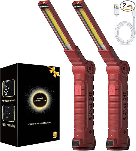 Rechargeable Work Light for Mechanics, Easter Gifts for Men Tool Gifts for Men Him Dad Husband Birthday Torch Grill Light Inspection Lamp with Magnetic Base Hook, 5 Modes 360° Rotate Car Repair 4 Pack