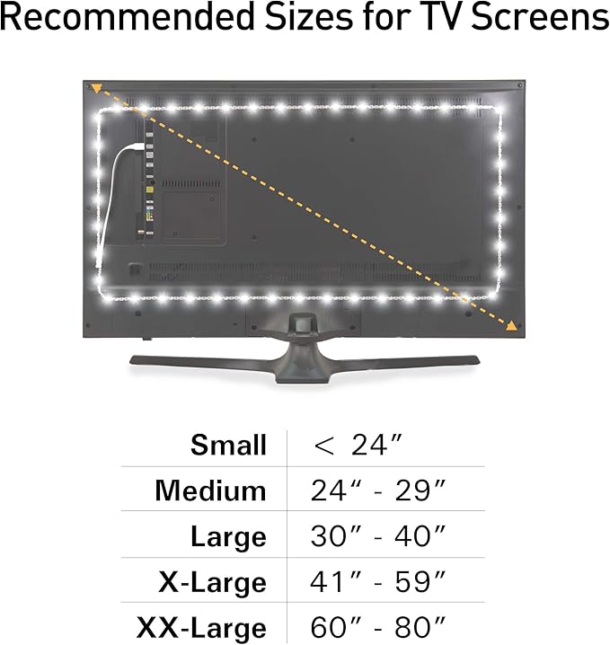 Power Practical LED Lights for TV Backlight - Luminoodle, USB Powered TV LED Light Strip w/ Bias Ambient Lighting for Home Theater - True White - Size (24"-29” TV)