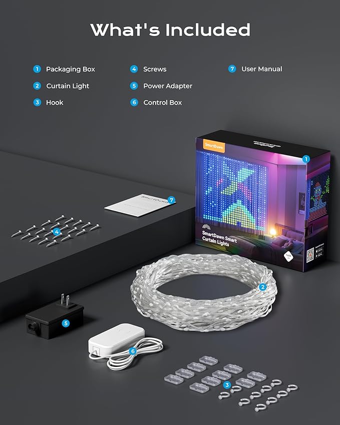 1600 RGBIC LEDs Smart Curtain Lights with DIY GIF, 6.6x6.6ft Color Changing Christmas Wall Lightss with APP, IP65 Waterproof String Fairy Lightss for Indoor Outdoor Bedroom Window Garage