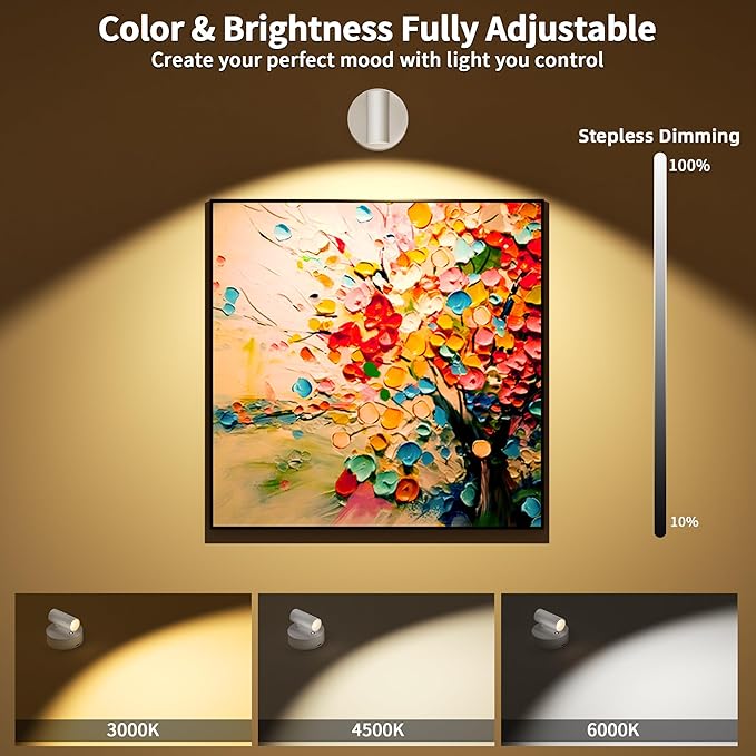 Rechargeable LED Spotlight Indoor: Wireless Battery Operated Spotlight with Remote Control Small Picture Spot Light Accent Uplighting for Plant Artwork White