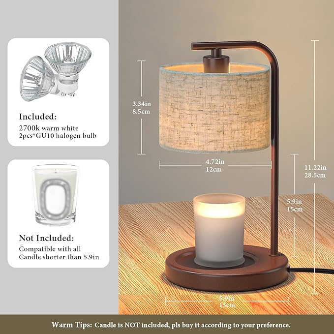 Brown Candle Warmer Lamp with Timer Dimmer, Electric Candle Warmer Wax Heater, Birthday Gifts for Women Her, Mom, House Warming Gifts New Home