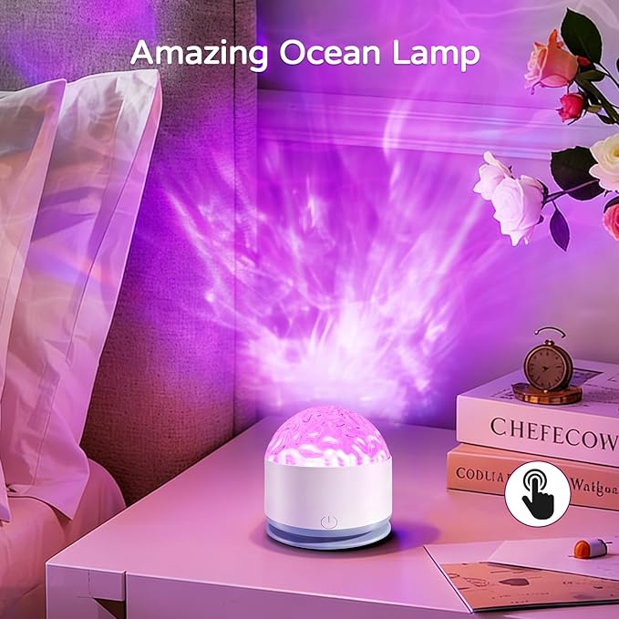 Ocean Wave Projector Light, Rechargeable 16 Color Ocean Lamp Ambient Lighting Night Light Projector Mood Lighting with Dimmable & Remote Control for Bedroom Kids Teen Girl Gift Room Decor