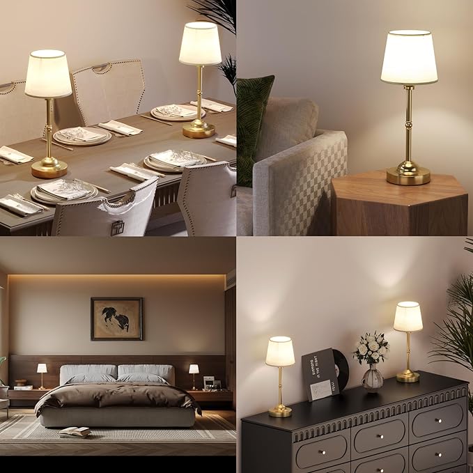 2 Pack Cordless Table Lamps, 3 Colors Stepless Dimming Fabric Desk Lamp, 6000mAh Rechargeable Battery LED Desk Lamp, Touch Night Light for Bedroom, Dining, Desk, Cafe