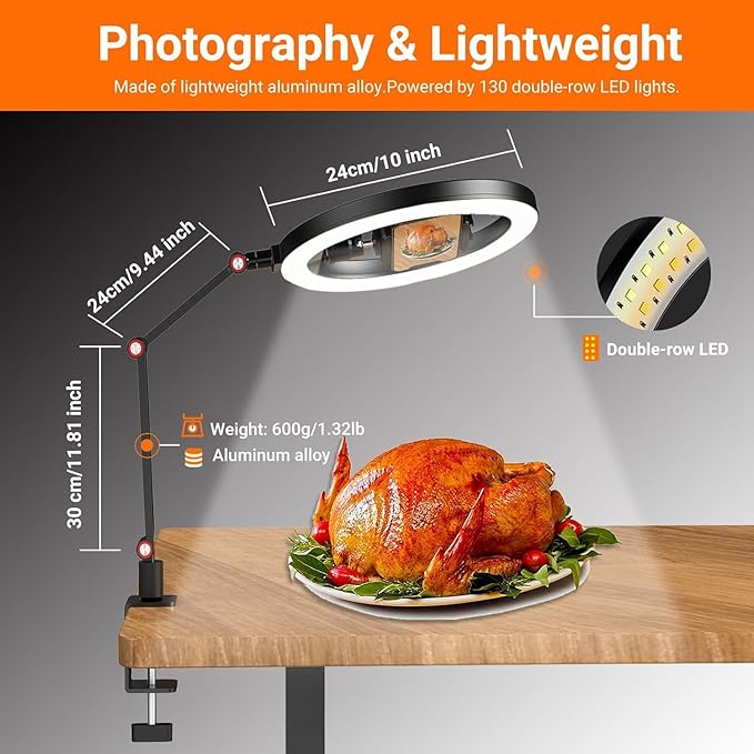 APEXEL 10" Ring Light for Desk, Ring Light with Stand and Phone Holder, Overhead Camera Mount with C-Clamp, 360° Rotate & Adjust Arm for Photography/Makeup/Live Stream Video/YouTube