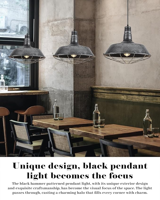 Large Farmhouse Pendant Lights 2 Pack, 18.1 Inch Oversized Industrial Pendant Light, Black and Silver Barn Pendant Light with Wire Cage, Island Pendant Lights for Kitchen Barn Warehouse
