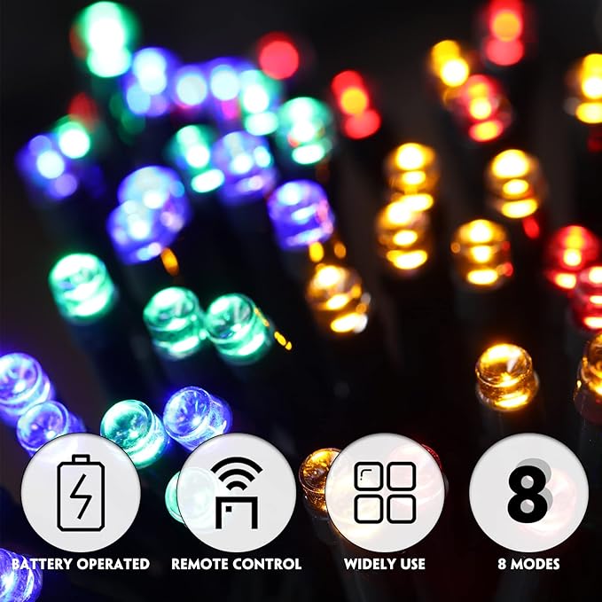 Tuanse 4 Pack Battery Operated Outdoor Christmas Tree String Lights,16.4 ft Mini Light Outdoor Christmas Lights with 50 Led of Dark Green Cable Lighting for Bedroom Garden Yard (Colorful Light)