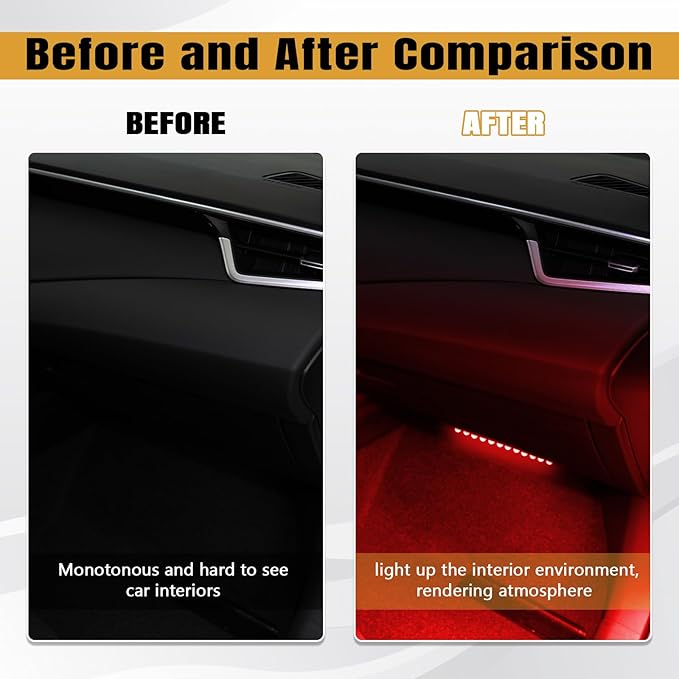 Wuyaoyao Car LED Strip Light, 12V 24 LED Vehicle Interior Atmosphere Lamps with Cigarette Lighter, Auto Under Dash Ambient Night Light, Universal Car Accessories (Red, Cigarette Lighter)
