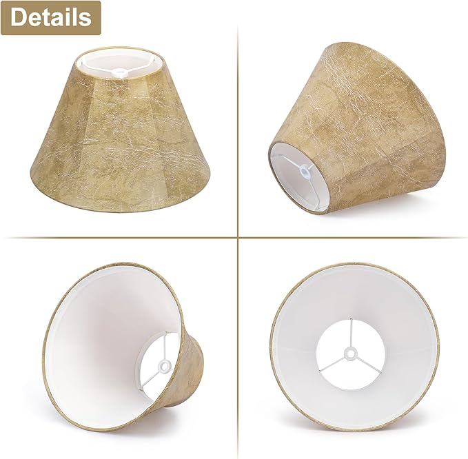 Rustic Lamp Shades Set of 2, Faux Leather Replacement Lampshades, 4.7" Top x 9.8" Bottom x 6.4" High, Small Lamp Shades for Table Lamps Bedside Lamps, Spider, Bulb Clip Adapters Included