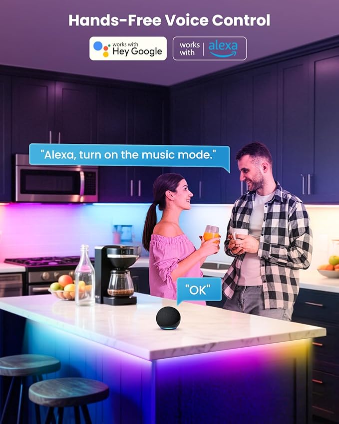 26.25ft RGB+IC LED Strip Lights for 75-100 Inch TV, Backlight Behind TV with Music Sync, Bluetooth APP & Voice Control, 44 Scene Modes, Ambient Lighting for Gaming, Bedroom, Living Room, Mood Lighting