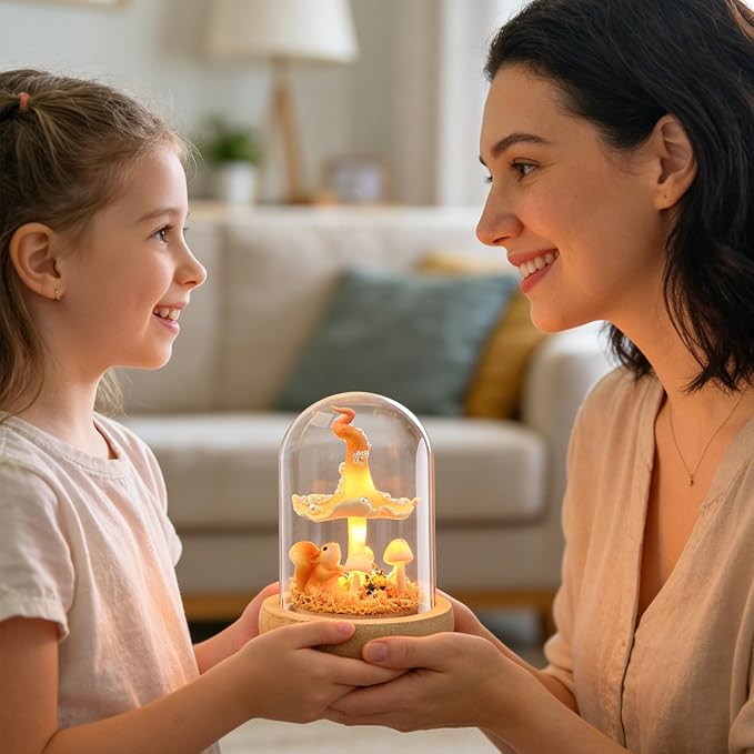 QUELIEN Mushroom Lamp,Mothers Day Mom Gifts for Mom,Light Up Mushroom in Glass Dome,Birthday Party Decorations,Ideal Birthday Gift,GirlfriendGift