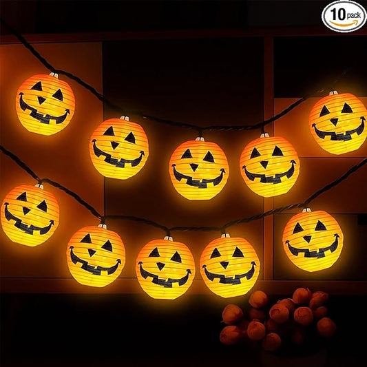 Halloween Outdoor Pumpkin String Lights, 8.5FT 10 Jack-o’-Lantern Lanterns with LED Bulbs, Connectable Waterproof Halloween Lights for Yard Patio Porch Garden, UL Listed Energy-Saving Fall Decor