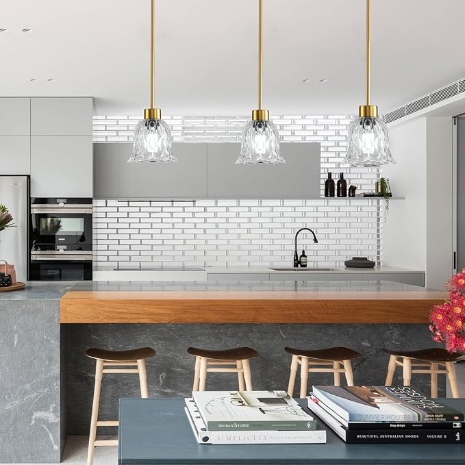 Pendant Lamp with Glass Shade, Modern Antique Brass Pendant Lights,Hanging Light Vintage Glass Shade, Island Light Pendant Light Fixture for Bedroom Living Room Kitchen